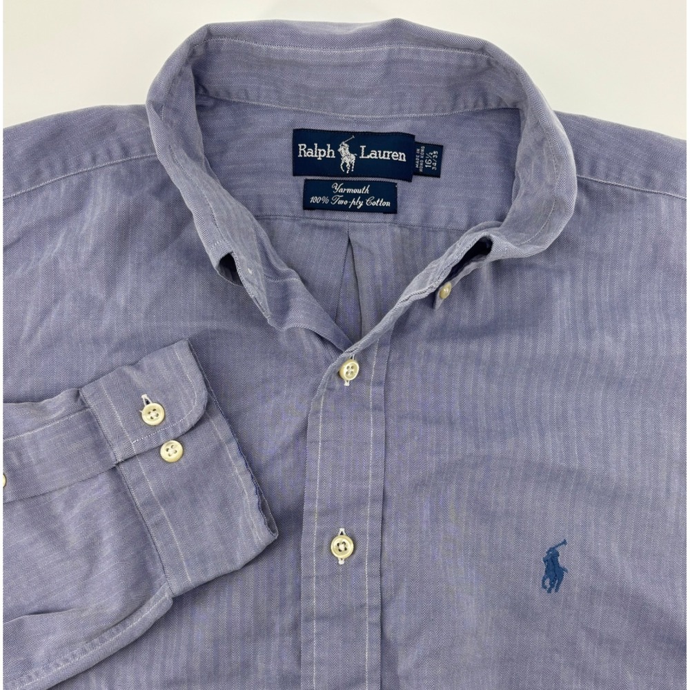 Ralph Lauren Button Down Shirt Men's 16.5 34/35 Blue Yarmouth Two-ply Cotton